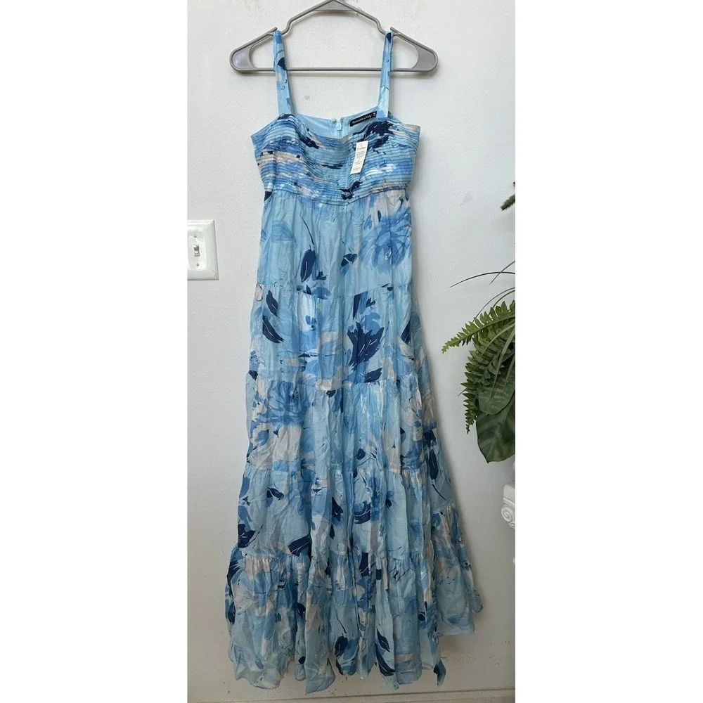 NWT Abercrombie & Fitch Tiered Ruched Blue Babydoll Maxi Dress Sz M